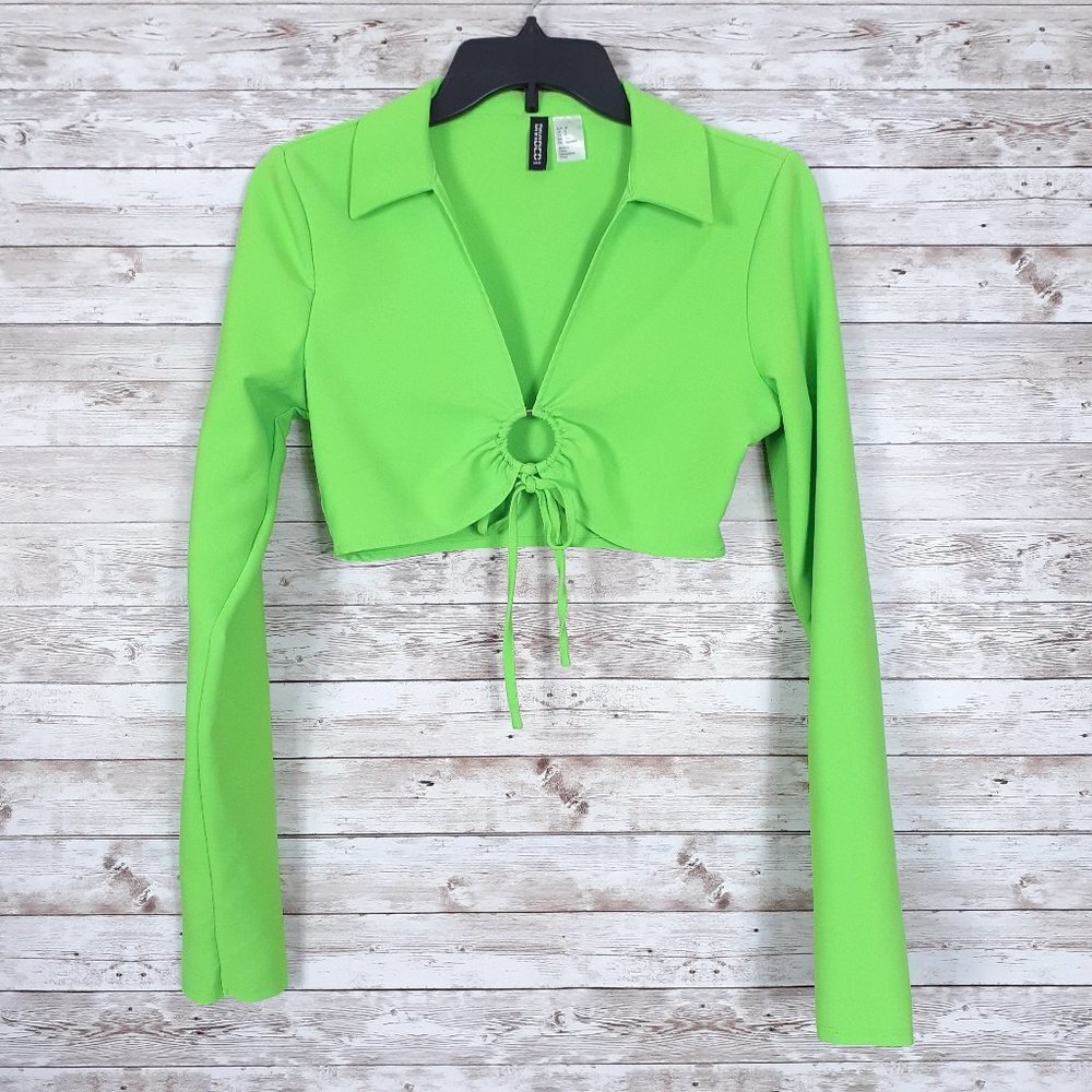 Divided Womens Cropped Top S Tie Front Lime Green 738